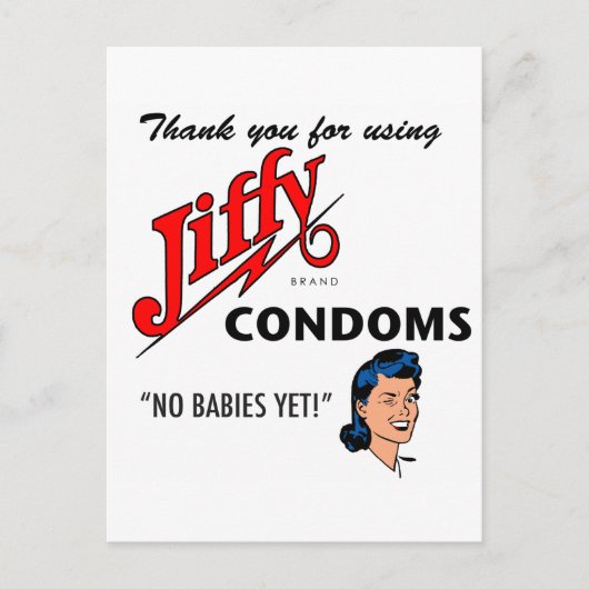 Jiffy Brand Condom Gear! Briefkaart (Voorkant)