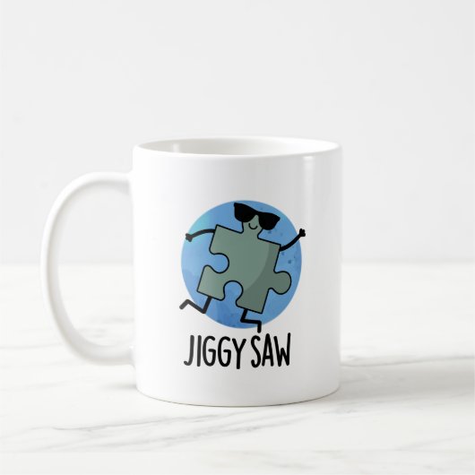 Jiggy Saw Funny Dancing Jigzaag Puzzle Pun Koffiemok (Links)