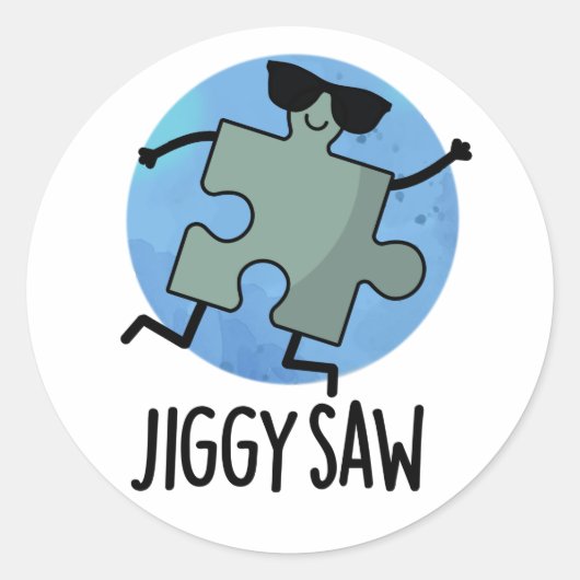 Jiggy Saw Funny Dancing Jigzaag Puzzle Pun Ronde Sticker (Voorkant)