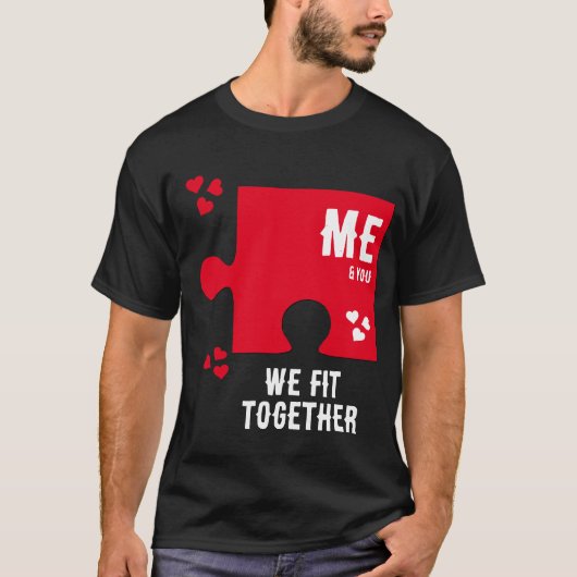 Jigsaw Hart WE Passen SAMEN Koppels Valentijn T-shirt (Voorkant)