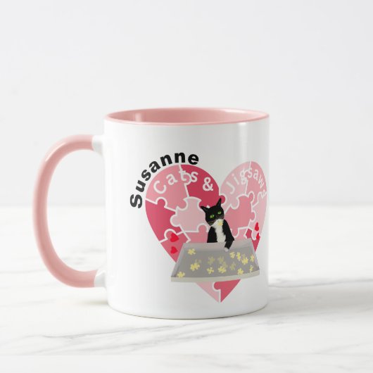 Jigsaw Puzzel liefhebber en kattenliefhebber Mok (Links)