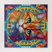 Jigsaw Puzzel Mozaïek Glas in lood Cat (Horizontaal)