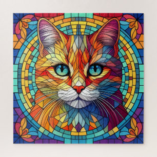 Jigsaw Puzzel Mozaïek Glas in lood Cat