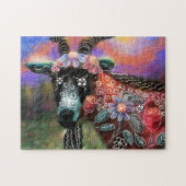 Jigsaw Puzzel - Whimsical Floral Goat Abstracte ku (Horizontaal)
