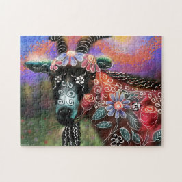 Jigsaw Puzzel - Whimsical Floral Goat Abstracte ku