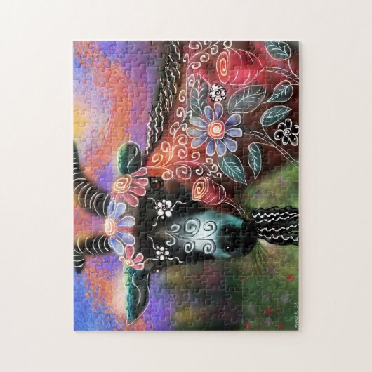 Jigsaw Puzzel - Whimsical Floral Goat Abstracte ku (Verticaal)
