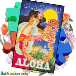 JIGSAW PUZZLE 11x14 -  Hawaii-reizen Legpuzzel<br><div class="desc">Deze Jigzaag Puzzle heeft een afbeelding van een oud Poster van de Reizigersreis naar Hawaï met een Hawaïaans meisje dat een lei aanbiedt. Indien gewenst, door douanetekst, een klein afbeelding, en/of een logo toe te voegen personaliseer. * Beschikbaar in formaat 11 bij 14 inch hier en in 20 bij 30...</div>
