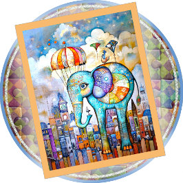 JIGSAW PUZZLE - Blue Elephant Dropping into Town Legpuzzel