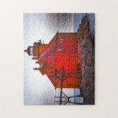 Jigsaw Puzzle Rode Vuurtoren op stormachtige zeeen Legpuzzel (Verticaal)
