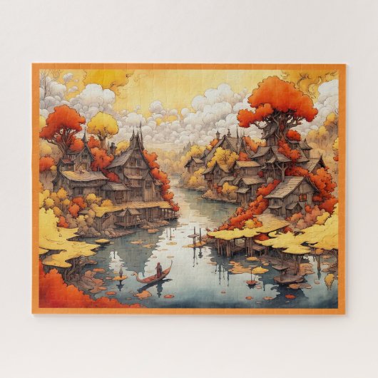 JIGSAW PUZZLE - Small Village on a Creek in Fall Legpuzzel (Horizontaal)