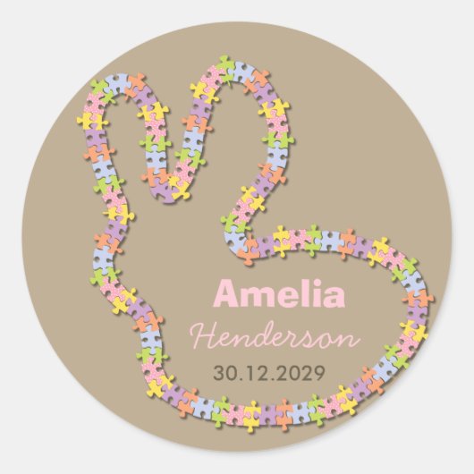 Jigzaag Bunny Baby Girl Gift Favor Label Sticker (Voorkant)