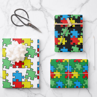 Jigzaag puzzelstukjes ontwerpen papierbladen ompak inpakpapier vel