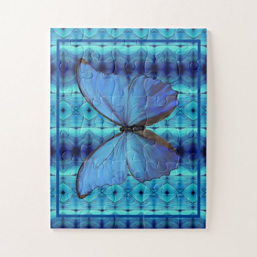Jigzaag Puzzle Blue Morpho Butterfly Legpuzzel (Verticaal)