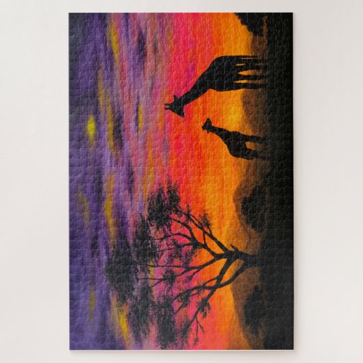Jigzaag Puzzle - "Giraffe Sunset" Legpuzzel (Verticaal)