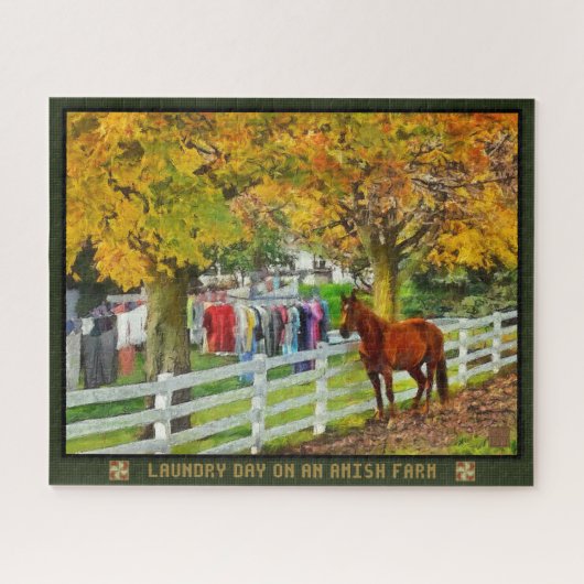 Jigzaag Puzzle Laundry Day on an Amish Boerderij Legpuzzel (Horizontaal)