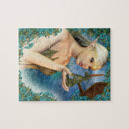 Jigzaag Puzzle met Fantasy Elf en Cute Dragon Legpuzzel (Horizontaal)