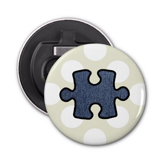 Jigzaag Puzzle, Puzzle Piece, Blue Denim, Jeans Button Flesopener (Voorkant)