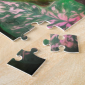 jigzaag puzzle roze en groene bladeren foto kunst legpuzzel (Zijkant)