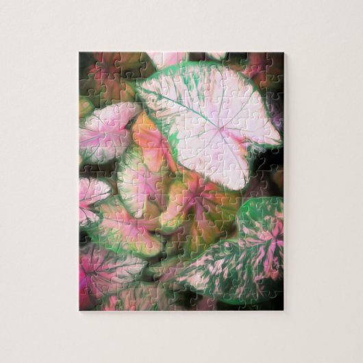 jigzaag puzzle roze en groene bladeren foto kunst legpuzzel (Verticaal)