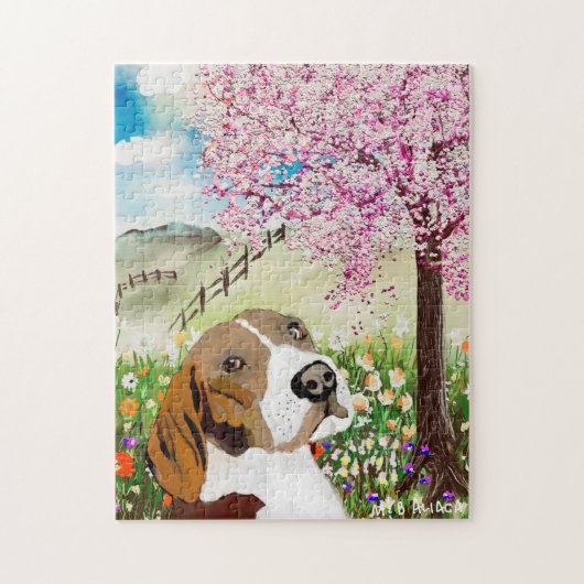 Jigzaag Puzzle Spring 2020 Blossom en Beagle Legpuzzel (Verticaal)