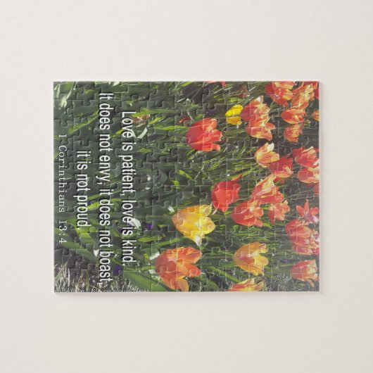 Jigzaag Puzzle - Tulpfoto met bijbelversie Legpuzzel (Horizontaal)