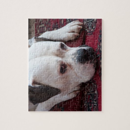 Jigzaag Puzzle: White Boxer Dog Legpuzzel (Verticaal)