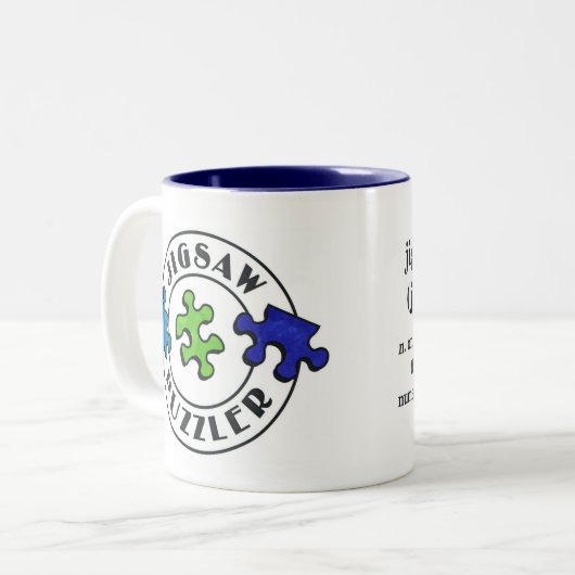 Jigzaag Puzzler duidelijke achtergrond Tweekleurige Koffiemok (Voorkant links)