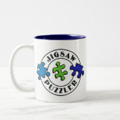 Jigzaag Puzzler duidelijke achtergrond Tweekleurige Koffiemok (Links)