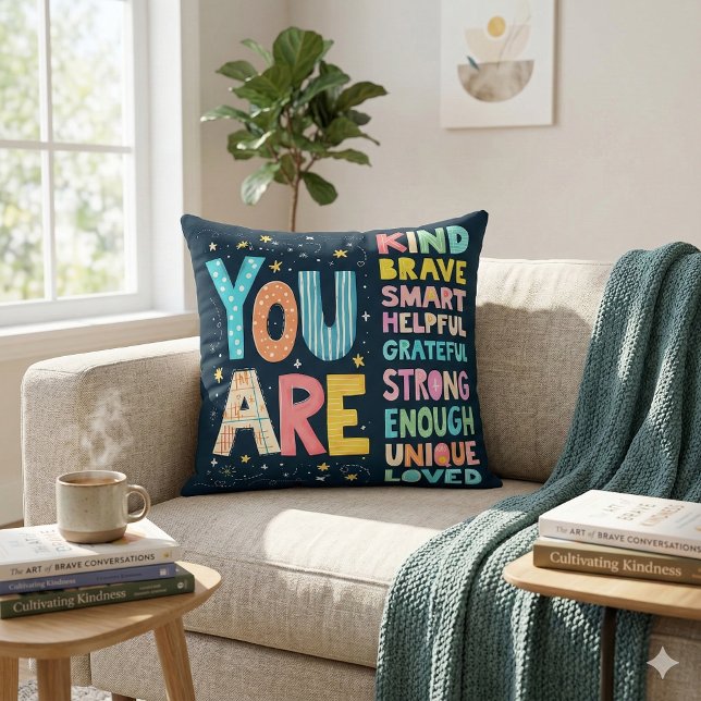 Jij Bent Affirmaties Helder Hand Lettering Kussen (You Are Affirmations Bright Hand Lettering Throw Pillow Mockup D)