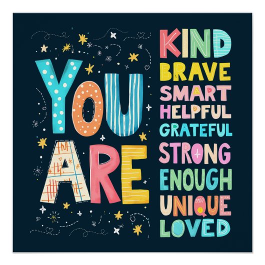 Jij Bent Affirmaties Helder Hand Lettering Perfect Poster (Voorkant)