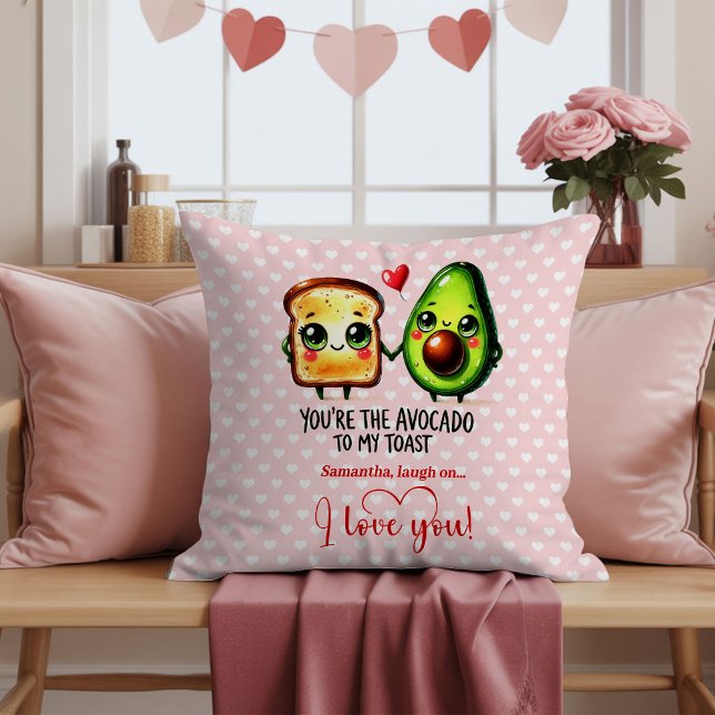 Jij bent de avocado bij mijn toast Valentijnscadea Kussen (Personalized Funny Valentine Pillow Cartoon Food)