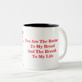 Jij bent de boter van mijn brood tweekleurige koffiemok (Voorkant rechts)