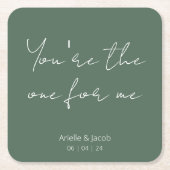 Jij bent de enige olijfgroene & witte cursieve bru kartonnen onderzetters (Voorkant)