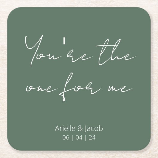 Jij bent de enige olijfgroene & witte cursieve bru kartonnen onderzetters (Voorkant)