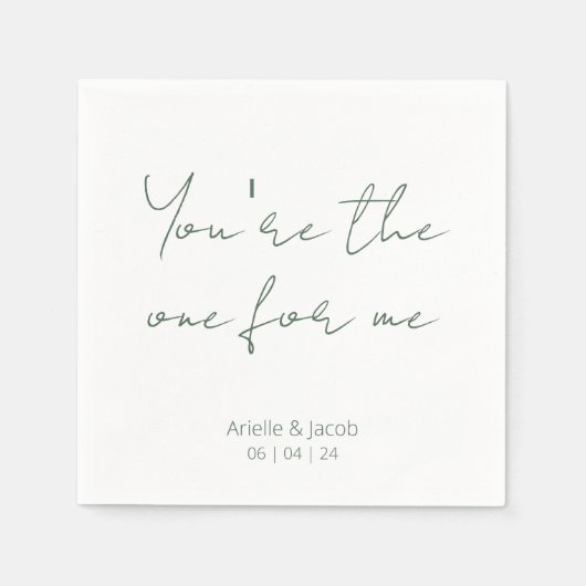 Jij bent de enige witte & olijfgroene cursieve bru servet (Voorkant)