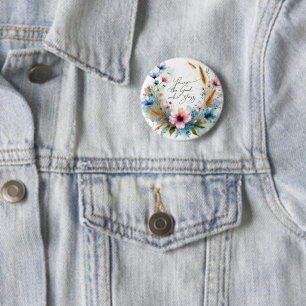 Jij bent de God die Blijft, waterverf bloemmotief Ronde Button 5,7 Cm
