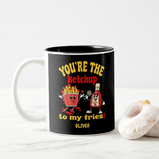 Jij bent de ketchup van mijn friet Schattigee Cart Tweekleurige Koffiemok (Met donut)