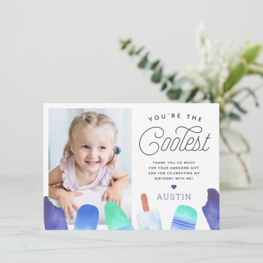 Jij bent de koelste. | Kinder foto van popsiche Th Bedankkaart (Staand voorkant)