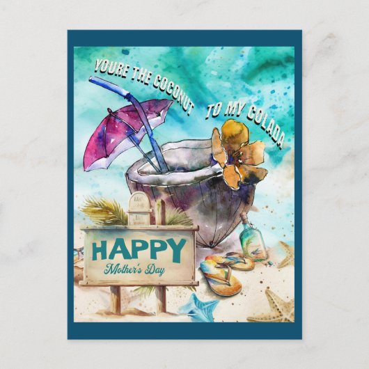 Jij bent de kokosnoot van mijn colada:Happy Moeder Briefkaart (Voorkant)