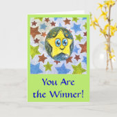 Jij bent de winnaar, cartoon Star wenskaart Kaart (Gele Bloem)