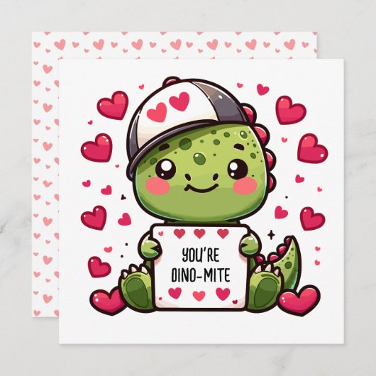 Jij bent Dino-mite! - Schattigee Dinosaurus Valent Feestdagenkaart (Voorkant / Achterkant)