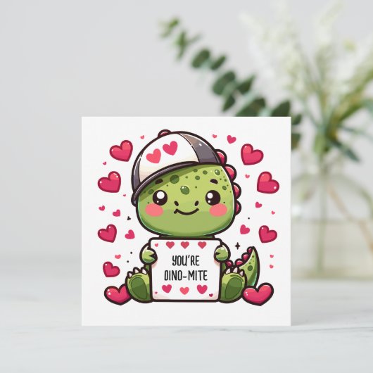 Jij bent Dino-mite! - Schattigee Dinosaurus Valent Feestdagenkaart (Staand voorkant)