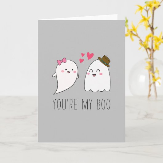 Jij bent mijn Boo Halloween Kawaii Ghost Cute Gray Kaart (Gele Bloem)
