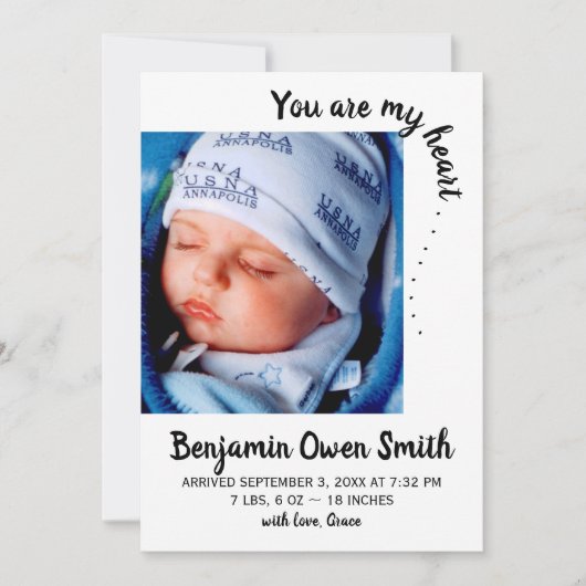 Jij bent mijn hart. . . Geboorteaankondiging Kaart (Voorkant)