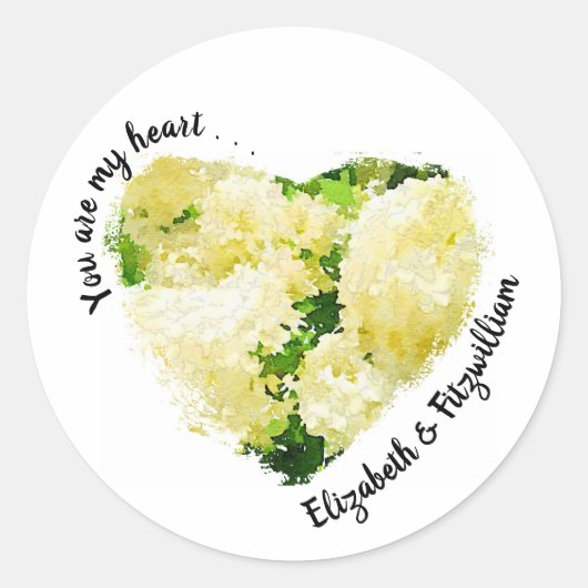 Jij bent mijn hart. . . White Annabelle Hydrangeas Ronde Sticker (Voorkant)