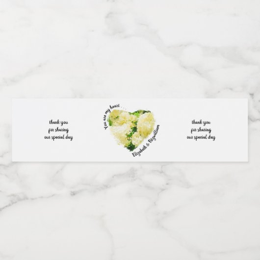 Jij bent mijn hart. . . White Annabelle Hydrangeas Waterfles Etiket (Enkel label)