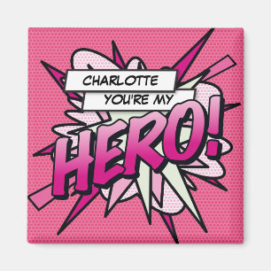 Jij bent mijn HERO Leuke Retro Stripboek Roze Magneet