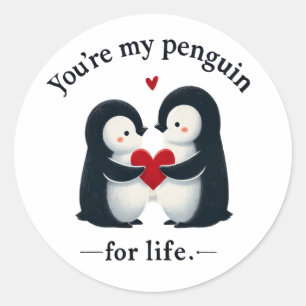 Jij bent mijn pinguïn voor het leven stel  ronde sticker