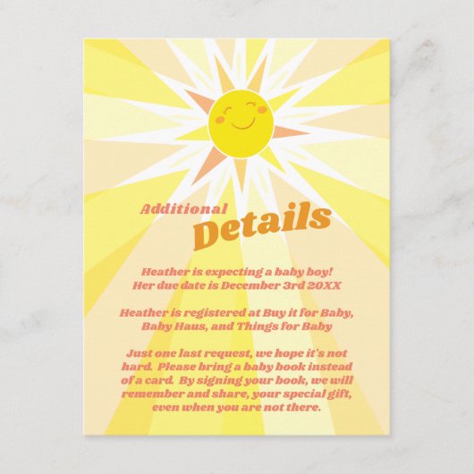 Jij bent mijn Sunshine Baby shower Informatiekaartje (Voorkant)