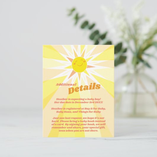 Jij bent mijn Sunshine Baby shower Informatiekaartje (Staand voorkant)